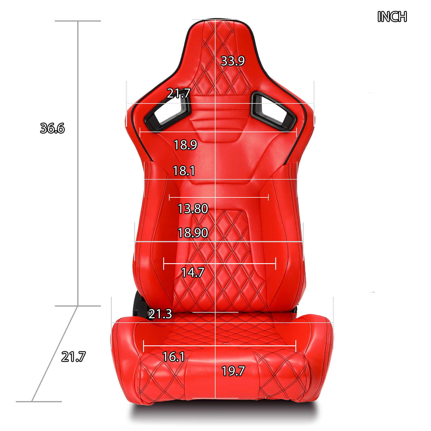 2 x Universal JDM Red Diamond Stitching PVC Leather Left